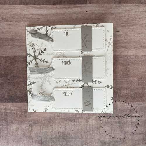 Snowflake Wishes Stamp Set Tag card with non-traditional ink colors