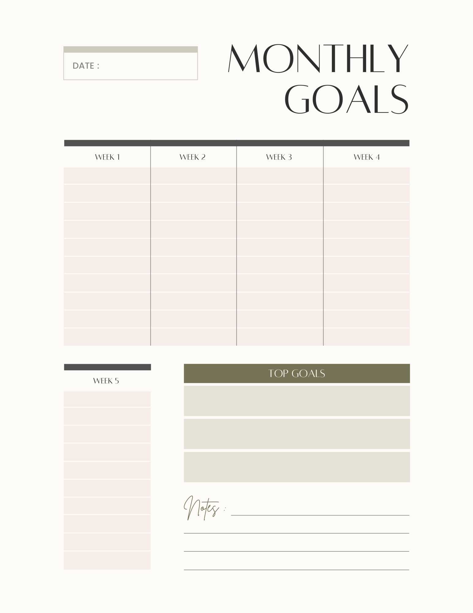 Monthly Goals 2022 Printable