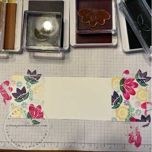 Stamp images randomly over card ends. 