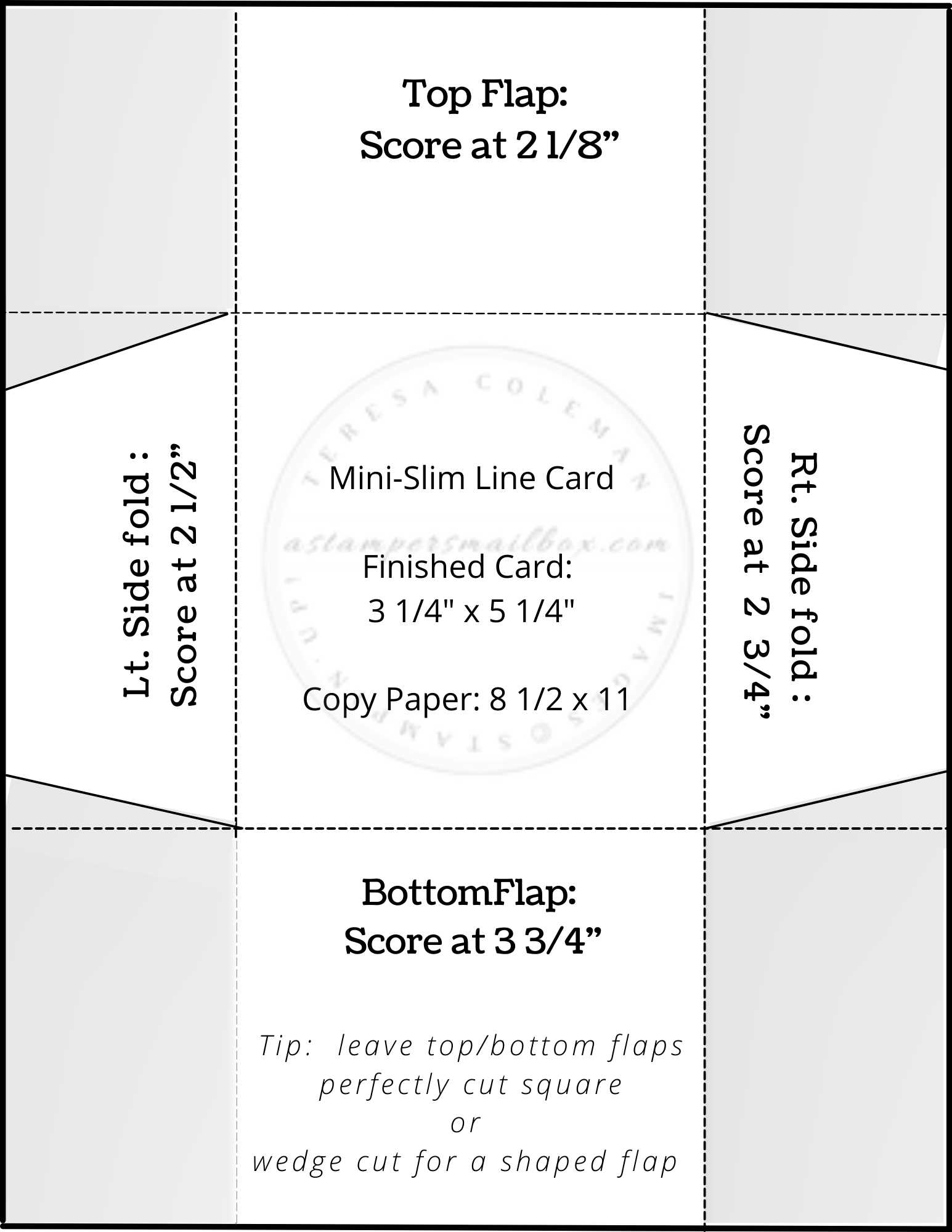 Mini-Slim Line Card 3 1/4" x 5 1/4" Envelope Template