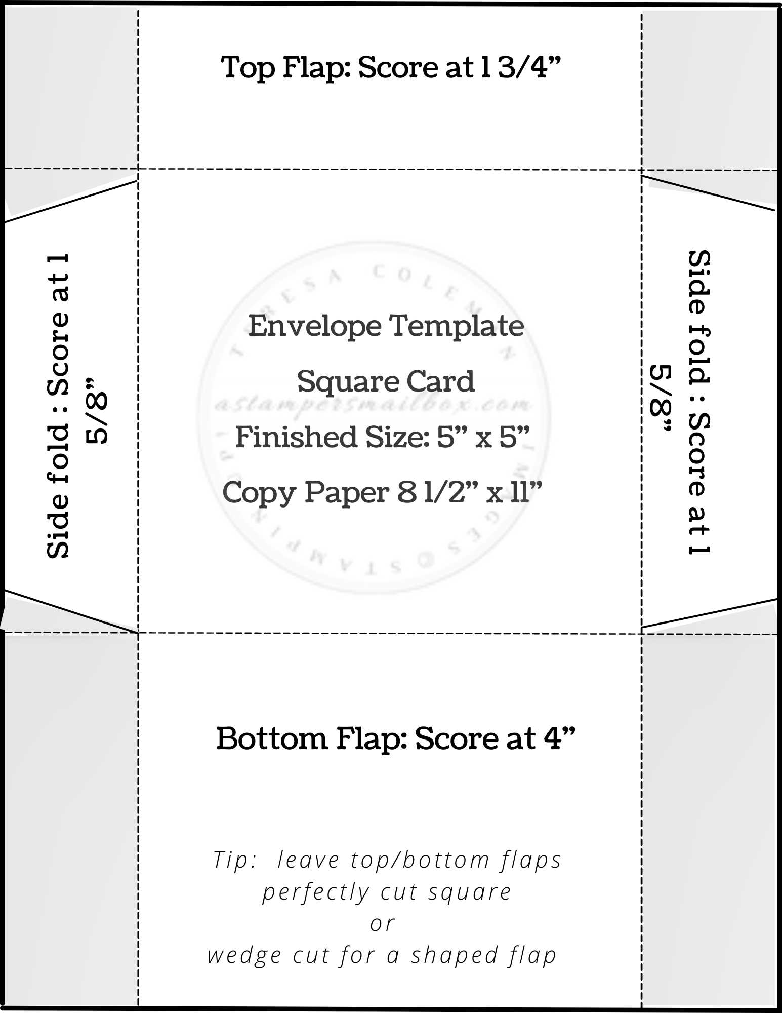 Square Env. 5 x 5 card DIY Envelope Template
