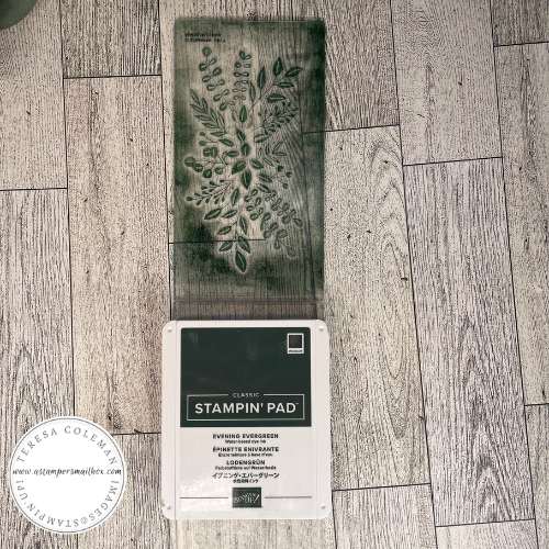 Embossing folder inked with Evening Evergreen Ink Pad